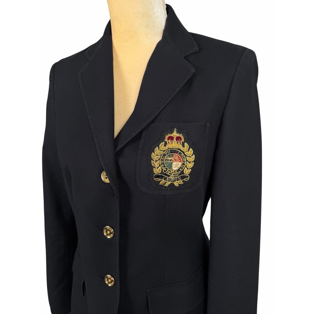 Lauren Ralph Lauren Crest Black Cotton Blazer Jacket Women’s 4 Preppy Academia - Picture 3 of 9